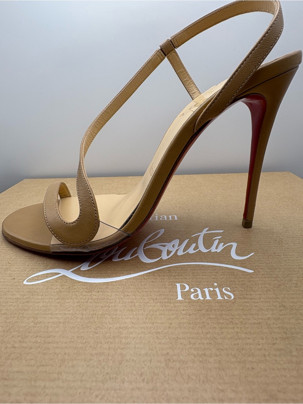 Christian Louboutin Rosalie 100 mm - Tan Leather Crisscross Slingback Heels - Picture 5 of 12
